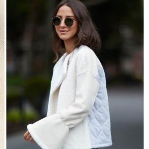 Something Navy Bell Sleeve Faux Shearling Jacket